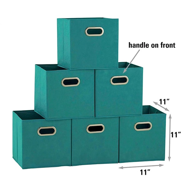 HOUSEHOLD ESSENTIALS || Fabric Storage Cubes + Handle 11” in Teal (Set of 2) - Picture 4 of 5